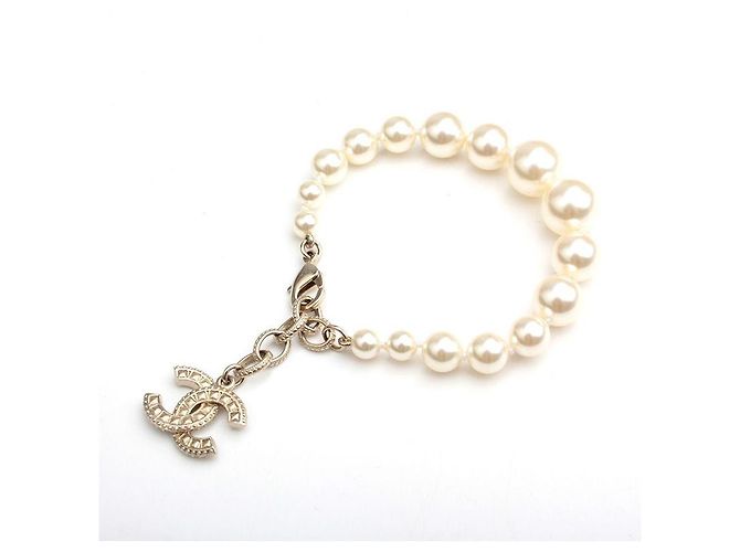 Chanel Bracciale CC in perle sintetiche avorio Arancione - vista 2
