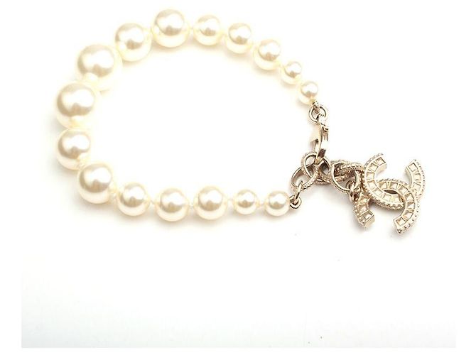 Chanel Bracciale CC in perle sintetiche avorio Arancione - vista 3