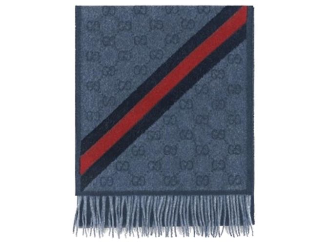 Gucci Sciarpa in Lana GG Web Blu Mezzanotte - vista 2