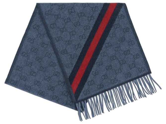 Gucci Sciarpa in Lana GG Web Blu Mezzanotte - vista 3