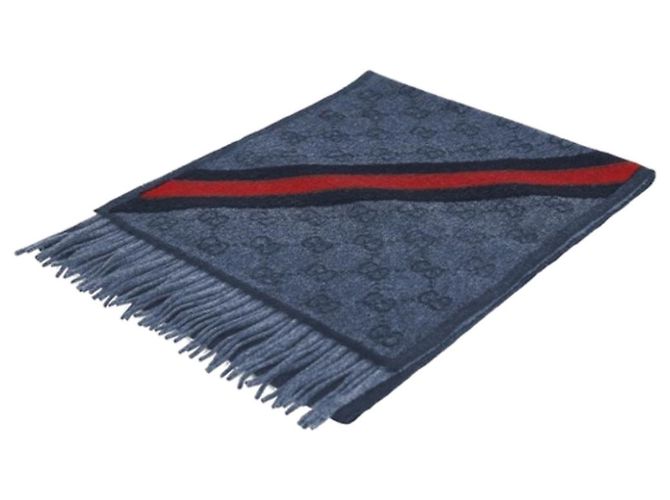 Gucci Sciarpa in Lana GG Web Blu Mezzanotte - vista 4