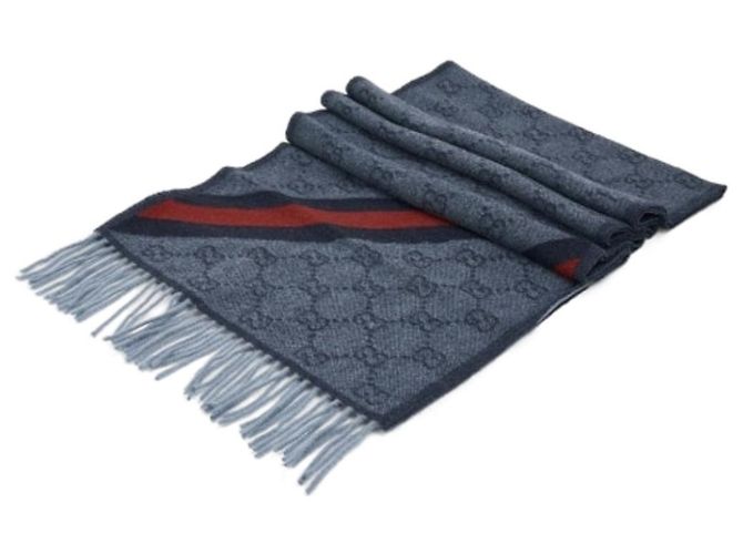 Gucci Sciarpa in Lana GG Web Blu Mezzanotte - vista 5