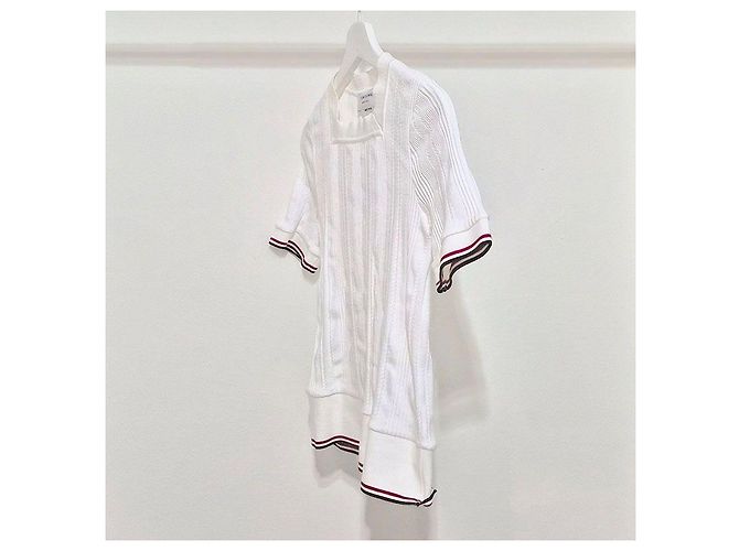 Thom Browne RWB Streifen Strick-Polo mit kurzen Ärmeln Silber - Ansicht 2