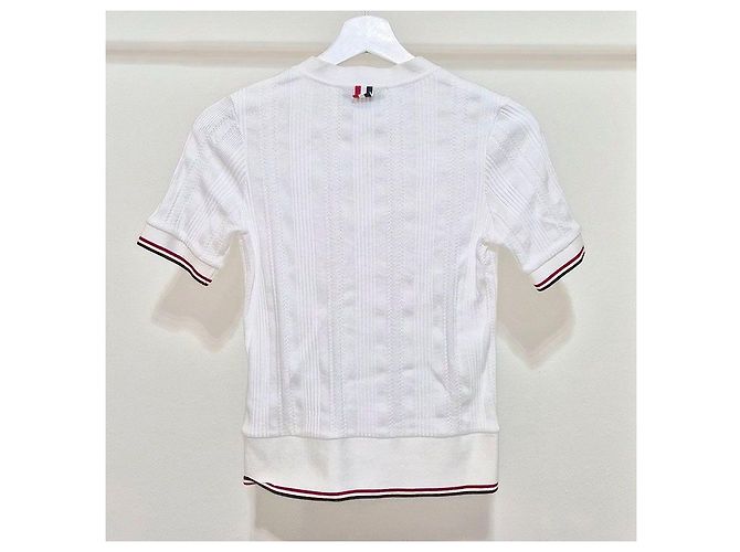 Thom Browne RWB Streifen Strick-Polo mit kurzen Ärmeln Silber - Ansicht 3
