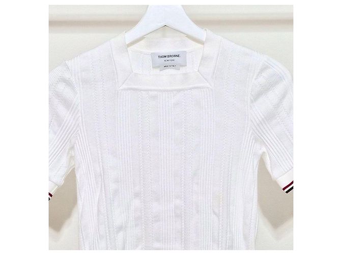 Thom Browne RWB Streifen Strick-Polo mit kurzen Ärmeln Silber - Ansicht 4