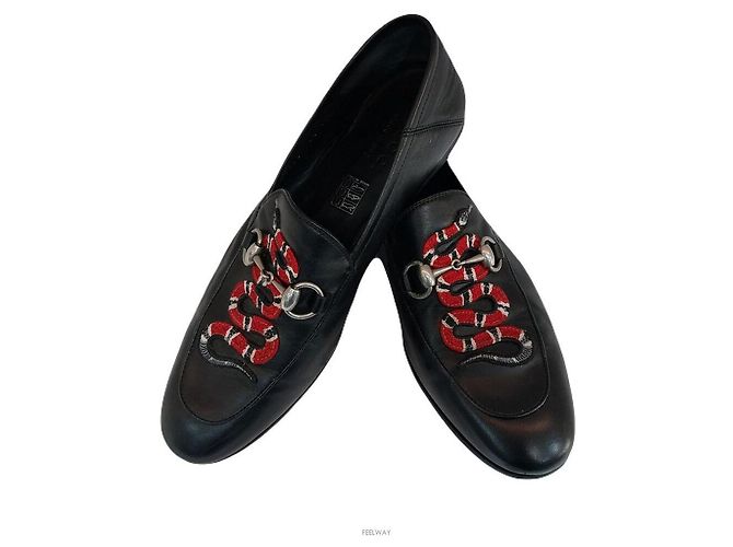 Gucci Embroidery Snake Black Loafer Red - view 2