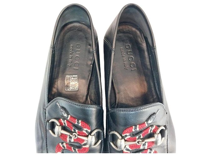 Gucci Embroidery Snake Black Loafer Red - view 4