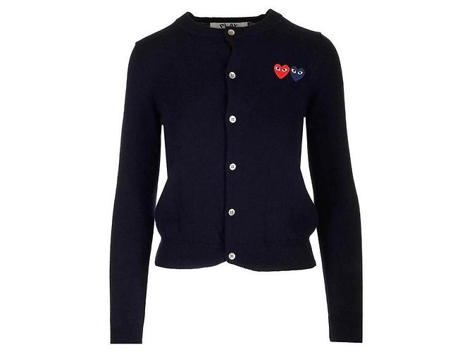 Comme Des Garcons Cardigan mit Doppelherz-Patch AX Blau - Ansicht 4