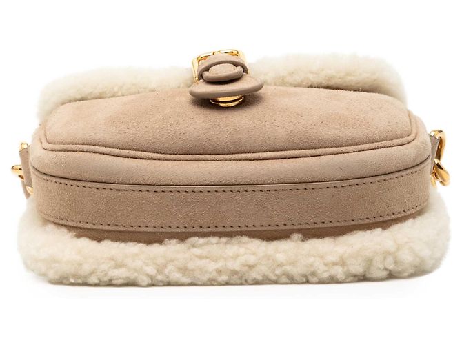 Bobby Dior Bege Pequena Bolsa Transversal de Camurça e Pele de Ovelha - vista 2