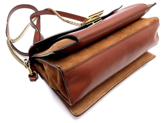 BORSA A MANO GIVENCHY GV3 MEDIA IN PELLE E CAMOSCIO MARRONE - vista 5