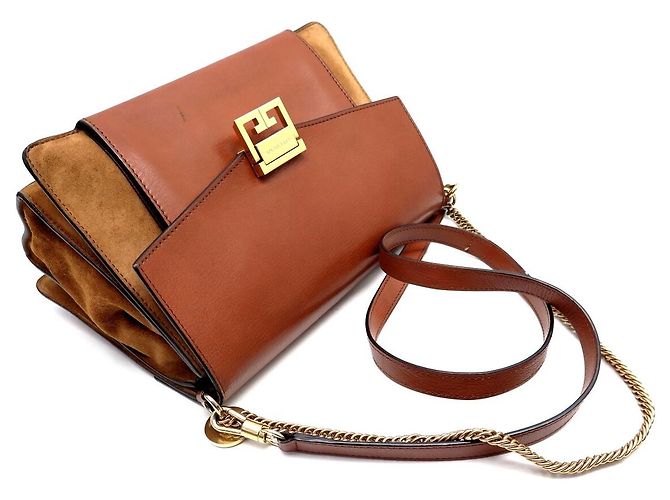 BORSA A MANO GIVENCHY GV3 MEDIA IN PELLE E CAMOSCIO MARRONE - vista 6