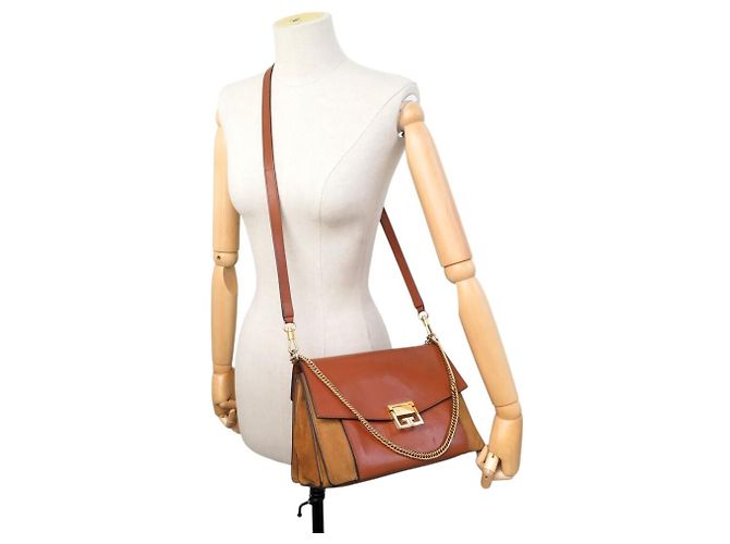 BORSA A MANO GIVENCHY GV3 MEDIA IN PELLE E CAMOSCIO MARRONE - vista 7