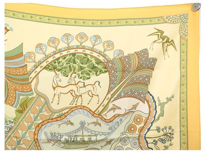 Hermès NUOVO FULARD HERMES LE PRIMAVERE DI THERA JULIA ABADIE QUADRATO 90 SETA Giallo - vista 3