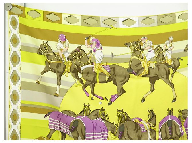 Hermès NUOVO SCIARPA HERMES I PONI DEL POLO WATRIGANT QUADRATO 90 SETA GIALLO - vista 2