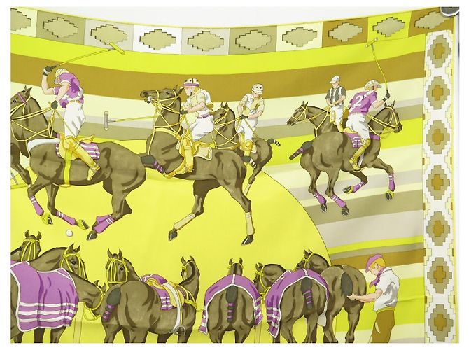 Hermès NUOVO SCIARPA HERMES I PONI DEL POLO WATRIGANT QUADRATO 90 SETA GIALLO - vista 3