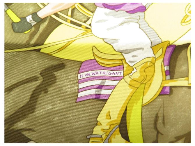 Hermès NUOVO SCIARPA HERMES I PONI DEL POLO WATRIGANT QUADRATO 90 SETA GIALLO - vista 7