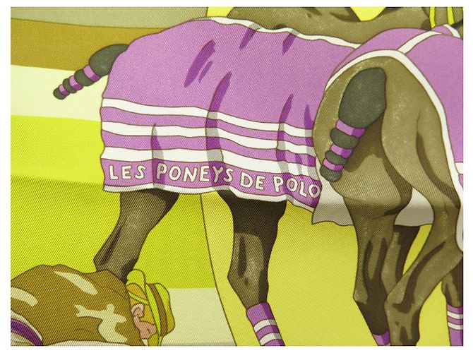Hermès NUOVO SCIARPA HERMES I PONI DEL POLO WATRIGANT QUADRATO 90 SETA GIALLO - vista 8