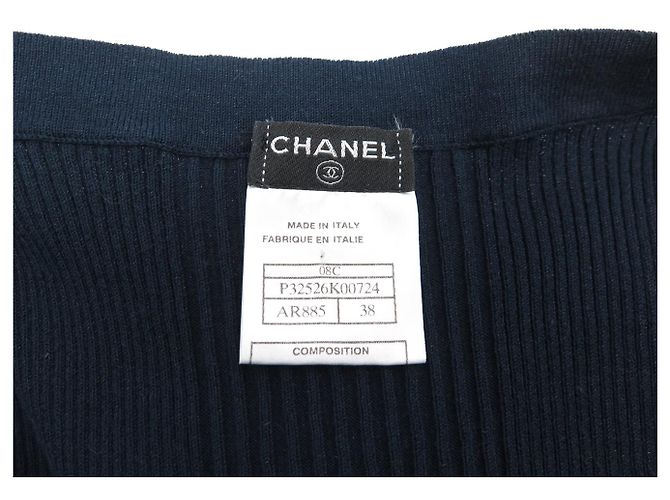 NEU CHANEL HIGH TOP P3256K00724 GERIPPTE 3 KNOPF CC LOGO 38 M BAUMWOLLE BLAU Marineblau - Ansicht 6