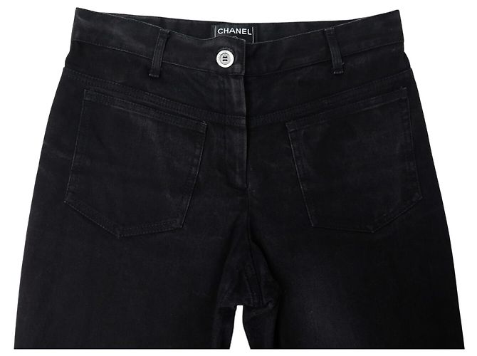 CALÇA CHANEL P28588V17745 JEANS EFEITO USADO DENIM ALGODÃO PRETO 36 S - vista 2