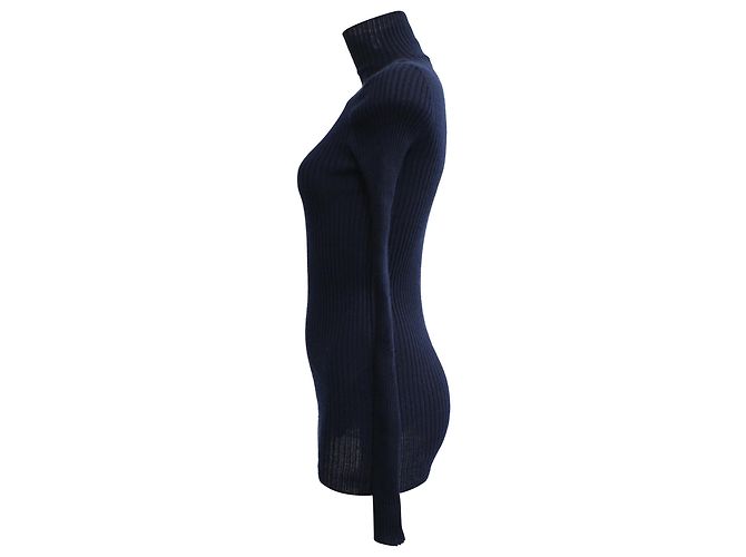 Rippstrick-Turtleneck-Pullover aus marineblauer Wolle von Jil Sander - Ansicht 2
