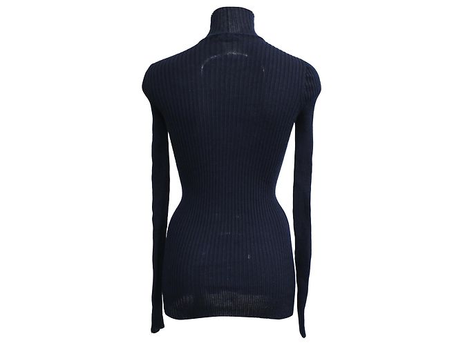 Rippstrick-Turtleneck-Pullover aus marineblauer Wolle von Jil Sander - Ansicht 3