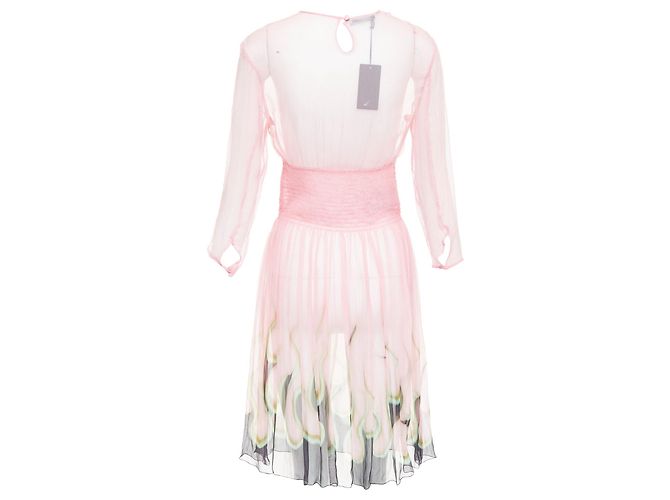 Vestido de chiffon de seda transparente Prada com chamas até o joelho Rosa - vista 2