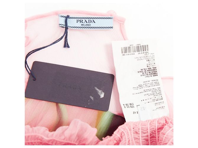 Vestido de chiffon de seda transparente Prada com chamas até o joelho Rosa - vista 3