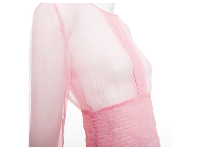 Vestido de chiffon de seda transparente Prada com chamas até o joelho Rosa - vista 5