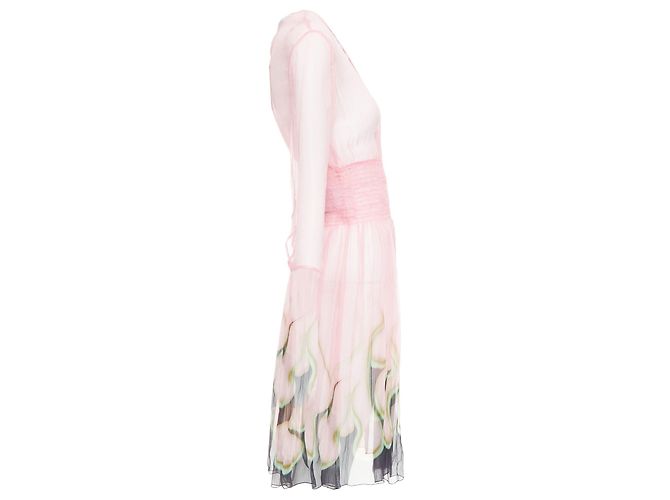 Vestido de chiffon de seda transparente Prada com chamas até o joelho Rosa - vista 6