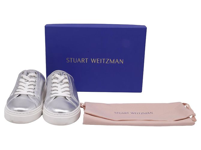 Sneakers Mule Skater Stuart Weitzman in Pelle Argento - vista 6