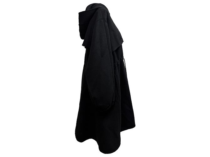 Cappotto con cappuccio e zip Sandro in lana nera Nero - vista 2