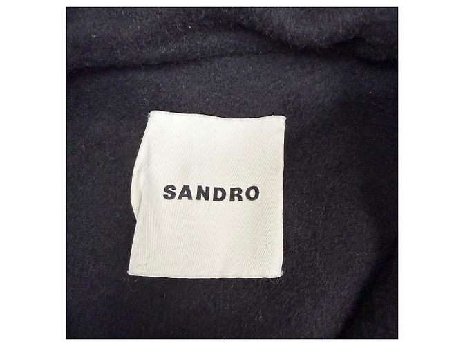 Cappotto con cappuccio e zip Sandro in lana nera Nero - vista 4