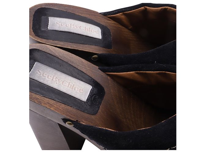 Mules plataforma Clog See by Chloé em camurça preta - vista 7