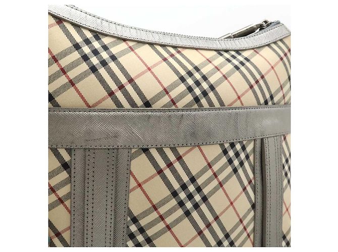 Burberry Schultertasche aus Nova Check Canvas mit metallischem Leder Schwarz Silber Beige Bordeaux - Ansicht 6