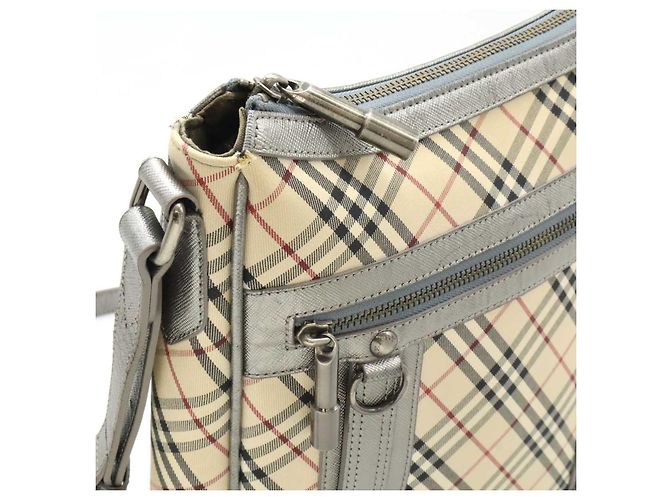 Burberry Schultertasche aus Nova Check Canvas mit metallischem Leder Schwarz Silber Beige Bordeaux - Ansicht 7