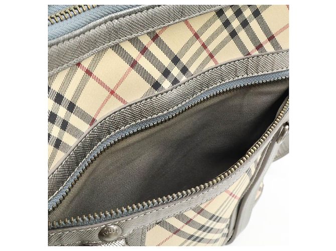 Burberry Schultertasche aus Nova Check Canvas mit metallischem Leder Schwarz Silber Beige Bordeaux - Ansicht 9