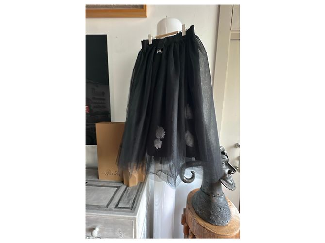 Autre Marque Falda de tul negra con apliques florales Negro - vista 6