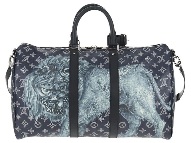 Louis Vuitton Keepall Bandouliere Limited Edition Chapman Savane Monogram Canvas 45 Blu navy - vista 2