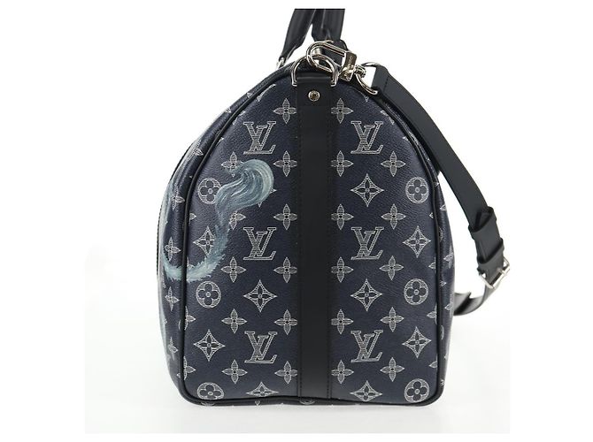 Louis Vuitton Keepall Bandouliere Limited Edition Chapman Savane Monogram Canvas 45 Blu navy - vista 4
