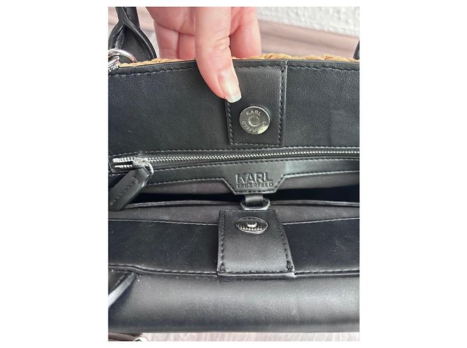 Borsa a mano da donna Karl Lagerfeld in pelle di rafia Nero Paglia - vista 7