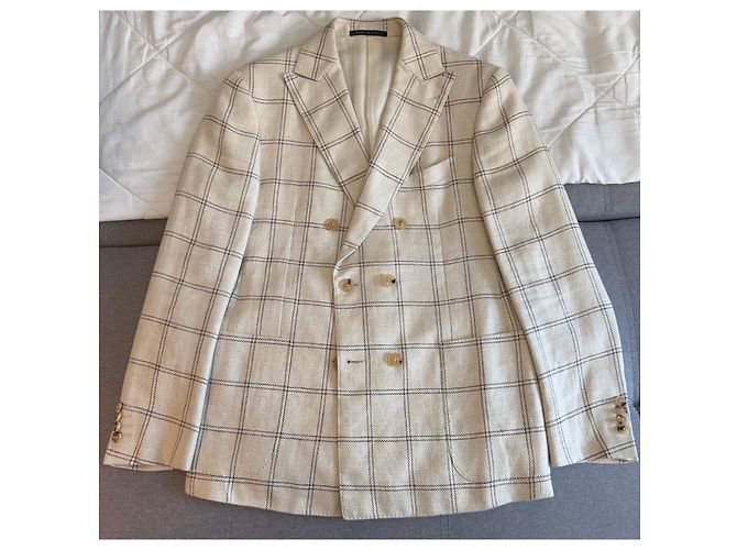 Autre Marque Pal Zileri Beige Check Double-Breasted Blazer - view 2