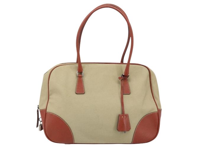 PRADA Tote Bag aus Canvas Beige Silber Authentisch ka2799 - Ansicht 13