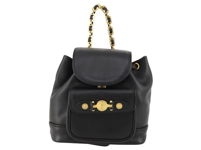 Zaino in pelle nero e oro Gianni Versace Auth BA10433 D'oro - vista 13