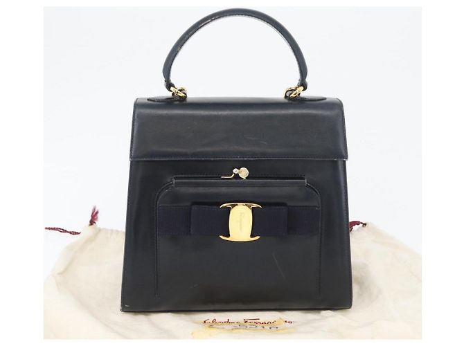Borsa a mano Salvatore Ferragamo in pelle 2 in 1 blu navy oro Auth ki6504 D'oro - vista 12
