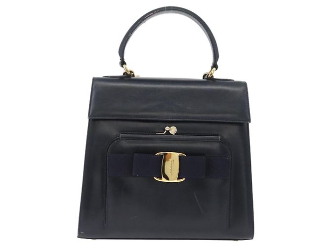 Borsa a mano Salvatore Ferragamo in pelle 2 in 1 blu navy oro Auth ki6504 D'oro - vista 13