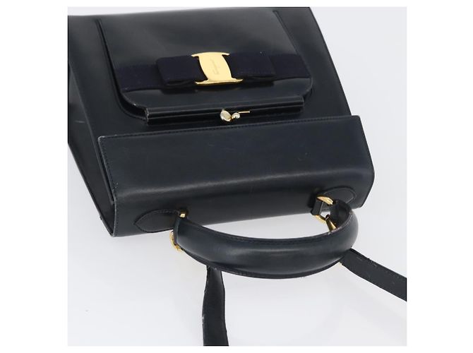 Borsa a mano Salvatore Ferragamo in pelle 2 in 1 blu navy oro Auth ki6504 D'oro - vista 14
