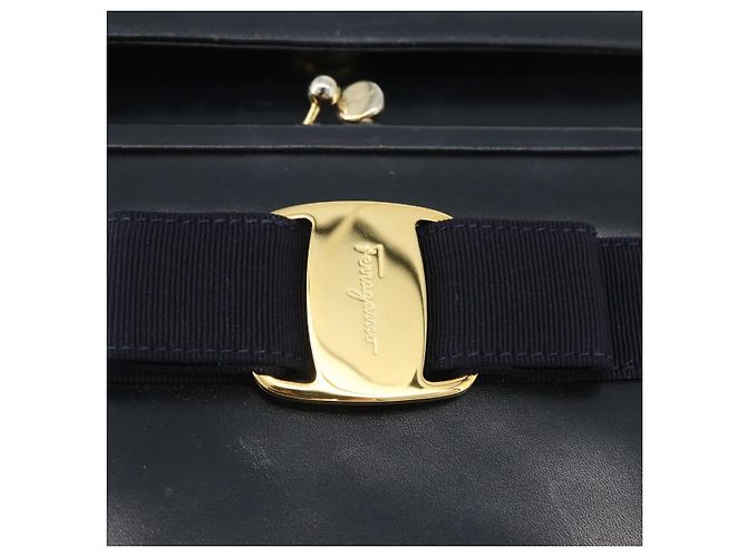 Borsa a mano Salvatore Ferragamo in pelle 2 in 1 blu navy oro Auth ki6504 D'oro - vista 21