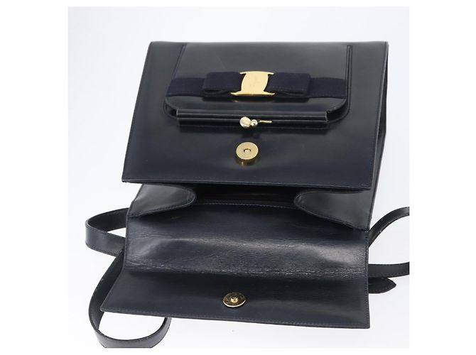 Borsa a mano Salvatore Ferragamo in pelle 2 in 1 blu navy oro Auth ki6504 D'oro - vista 23