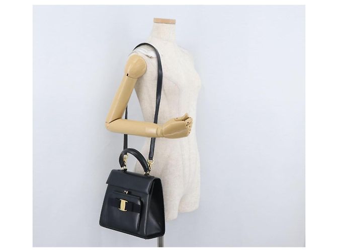Borsa a mano Salvatore Ferragamo in pelle 2 in 1 blu navy oro Auth ki6504 D'oro - vista 29
