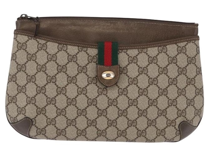 Borsa a Spalla Gucci GG Supreme Web Sherry Line PVC Beige 904 02 026 Auth 172873 - vista 2